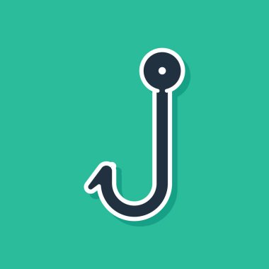 Mavi Olta kancası simgesi yeşil arka planda izole edilmiştir. Olta takımı. Vektör İllüstrasyonu