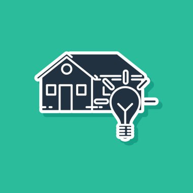 Mavi Akıllı ev ve ampul simgesi yeşil arka plan üzerinde izole. Vektör İllüstrasyonu