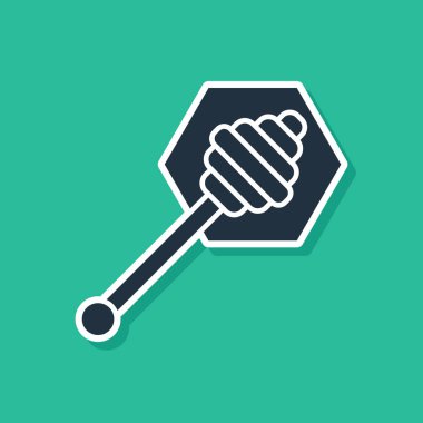 Mavi Bal dipper sopa simgesi yeşil arka plan üzerinde izole. Bal kepçesi. Vektör İllüstrasyonu