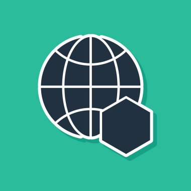 Yeşil arka plan üzerinde izole dünya simgesimavi Petek haritası. Dünya arı günü. Kavram ekolojik olay. Vektör İllüstrasyonu