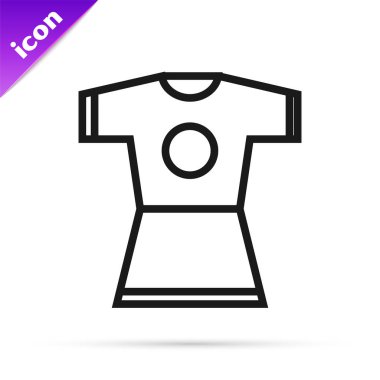 Siyah çizgi Kadın elbise simgesi beyaz arka plan üzerinde izole. Kıyafet işareti. Vektör İllüstrasyonu