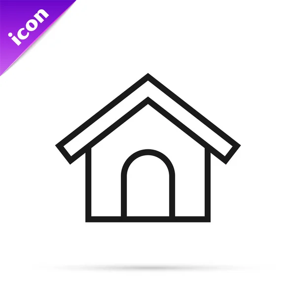 Siyah çizgi Köpek ev simgesi beyaz arka plan üzerinde izole. Köpek kulübesi. Vektör İllüstrasyonu — Stok Vektör