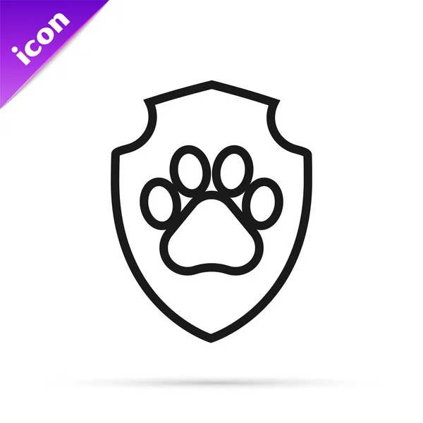 黒い線 動物の健康保険アイコンは、白い背景に隔離されています。ペット保護アイコン。犬や猫の足のプリント。ベクトルイラストレーション — ストックベクタ