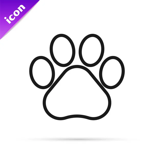 Black line Paw print icon isolated on white background. Dog or cat paw print. Animal track. Vector Illustration — Stock Vector