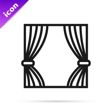 Siyah çizgi Perde simgesi beyaz arka plan üzerinde izole. Tiyatro veya opera sahnesi arka plan, konser büyük açılış veya sinema galası için. Vektör İllüstrasyonu