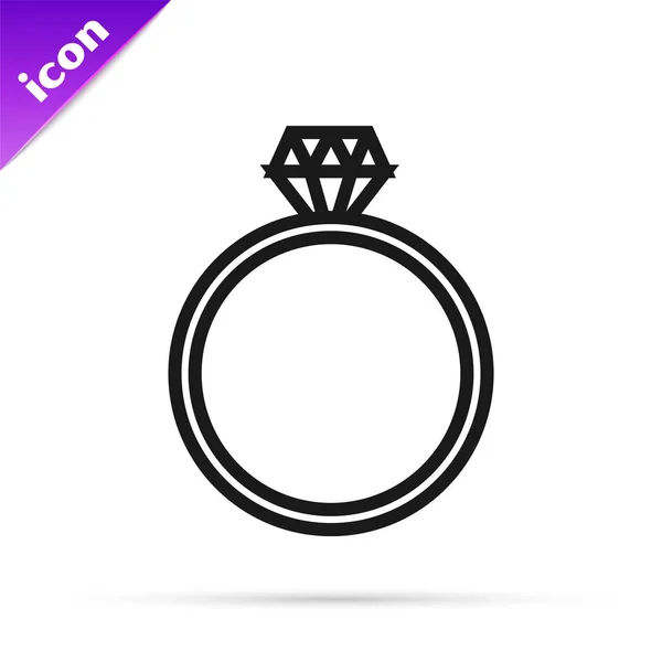 Línea negra Icono de anillo de compromiso Diamond aislado sobre fondo blanco. Ilustración vectorial — Archivo Imágenes Vectoriales