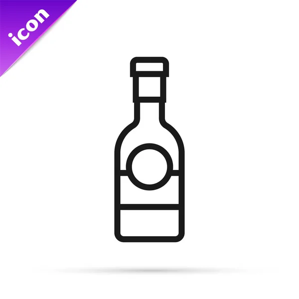 Zwarte lijn Champagne fles pictogram geïsoleerd op witte achtergrond. Vector Illustratie — Stockvector