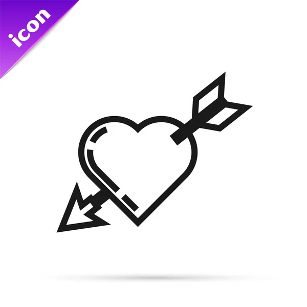 Línea negra Símbolo de amor con corazón e icono de flecha aislado sobre fondo blanco. Señal de amor. El símbolo de San Valentín. Ilustración vectorial — Vector de stock