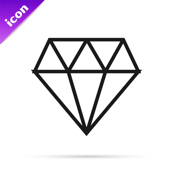 Icono Diamante de línea negra aislado sobre fondo blanco. Símbolo joyería. Piedra de gema. Ilustración vectorial — Archivo Imágenes Vectoriales