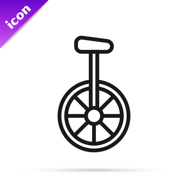 Linha preta Unicycle ou um ícone de bicicleta de roda isolado no fundo branco. Bicicleta Monowheel. Ilustração vetorial —  Vetores de Stock