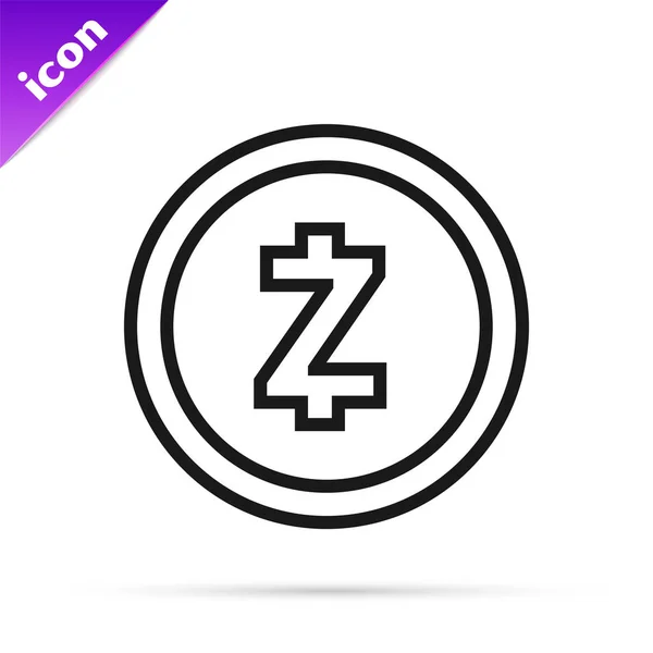 Ligne noire Crypto-monnaie pièce Zcash icône ZEC isolé sur fond blanc. Monnaie numérique. Le symbole Altcoin. Blockchain basé crypto-monnaie sécurisée. Illustration vectorielle — Image vectorielle