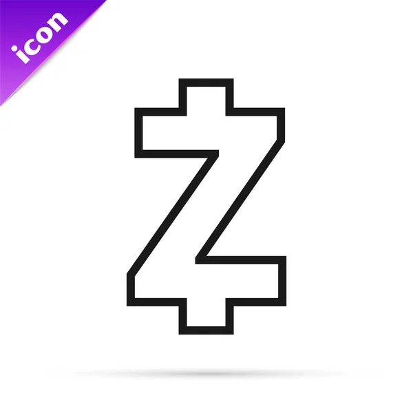 Черная линия криптовалюты монеты Zcash ZEC значок изолирован на белом фоне. Символ Altcoin. Безопасная криптовалюта на основе блокчейна. Векторная миграция — стоковый вектор