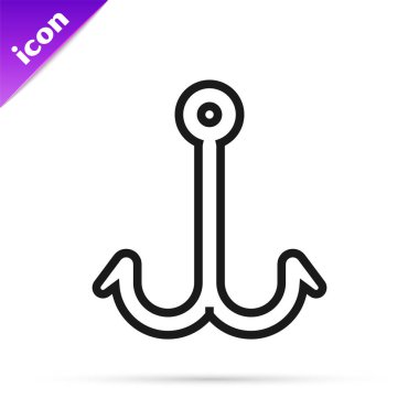 Siyah çizgili olta kancası simgesi beyaz arkaplanda izole edildi. Balık oltası. Vektör İllüstrasyonu