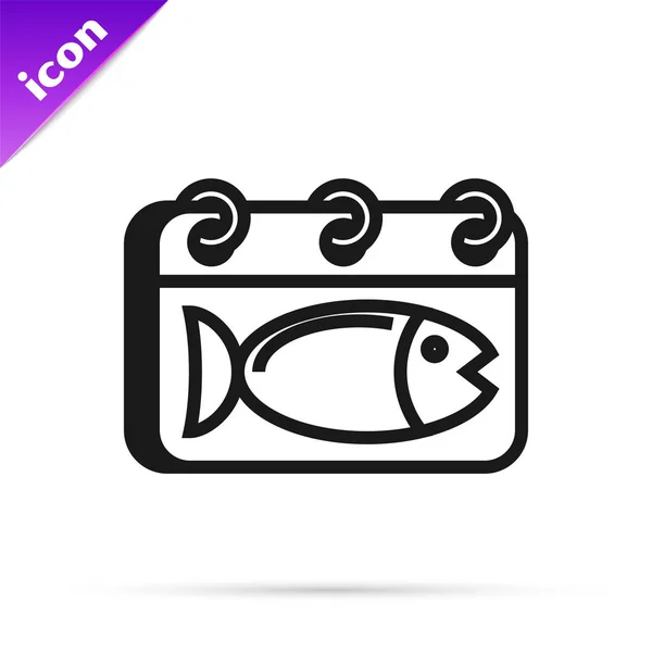 Calendario de línea negra con un icono de pescado aislado sobre fondo blanco. Día de los peces. Ilustración vectorial — Vector de stock