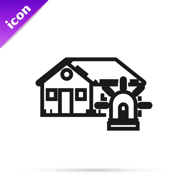 Black Line Smart House und Alarmsymbol isoliert auf weißem Hintergrund. Sicherheitssystem des Smart Home. Vektorillustration — Stockvektor