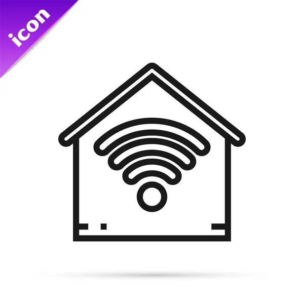 Ligne noire Smart home avec icône wi-fi isolée sur fond blanc. Télécommande. Illustration vectorielle — Image vectorielle