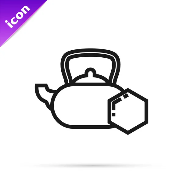 Black line Tea kettle with honey icon isolated on white background. Sweet natural food. Vector Illustration — Stock Vector