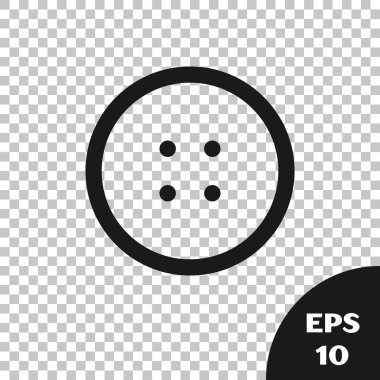 Şeffaf arkaplanda izole edilmiş kıyafet simgesi için siyah dikiş düğmesi. Giysi düğmesi. Vektör İllüstrasyonu