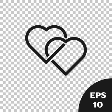 Siyah İki Bağlantılı Kalpler simgesi saydam arka planda yalıtılmış. Romantik sembol bağlantılı, katılmak, tutku ve düğün. Sevgililer günü sembolü. Vektör İllüstrasyonu