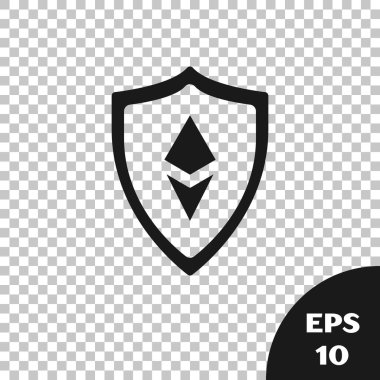 Siyah Kalkan Ethereum Eth simgesi şeffaf arka plan üzerinde izole. Kripto para madenciliği, blockchain teknolojisi, güvenlik, koruma, dijital para. Vektör İllüstrasyonu