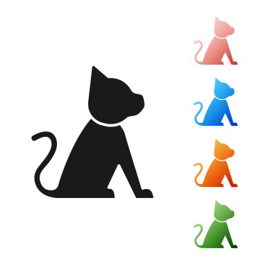 Siyah Kedi simgesi beyaz arka planda yalıtılmış. Simgeleri renkli ayarlayın. Vektör İllüstrasyonu