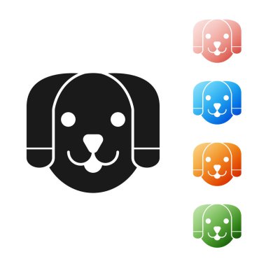 Siyah Köpek simgesi beyaz arka plan üzerinde izole. Simgeleri renkli ayarlayın. Vektör İllüstrasyonu