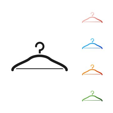 Siyah Askı giysi ikonu beyaz arka planda izole edildi. Vestiyer ikonu. Kıyafet servis sembolü. Çamaşır askı tabelası. Simgeleri renklendirin. Vektör İllüstrasyonu