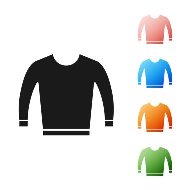 Siyah süveter simgesi beyaz arkaplanda izole edilmiş. Kazak ikonu. Simgeleri renklendirin. Vektör İllüstrasyonu