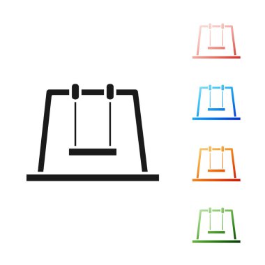 Siyah Salıncak simgesi beyaz arka planda yalıtılmış. Oyun alanı sembolü. Simgeleri renkli ayarlayın. Vektör İllüstrasyonu