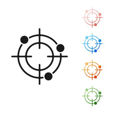 Siyah Hedef spor çekim rekabet simgesi beyaz arka plan üzerinde izole için. Atış poligonu veya tabanca atışı için numaralarla hedefi temizleyin. Simgeleri renkli ayarlayın. Vektör İllüstrasyonu