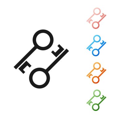 Beyaz arka planda yalıtılmış Siyah Cryptocurrency anahtar simgesi. Siber güvenlik veya özel anahtar kavramı, teknoloji arayüzü ile dijital anahtar. Simgeleri renkli ayarlayın. Vektör İllüstrasyonu