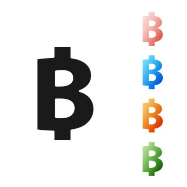 Siyah Cryptocurrency sikke Bitcoin simgesi beyaz arka plan üzerinde izole. Fiziksel biraz para. Blockchain tabanlı güvenli kripto para birimi. Simgeleri renkli ayarlayın. Vektör İllüstrasyonu