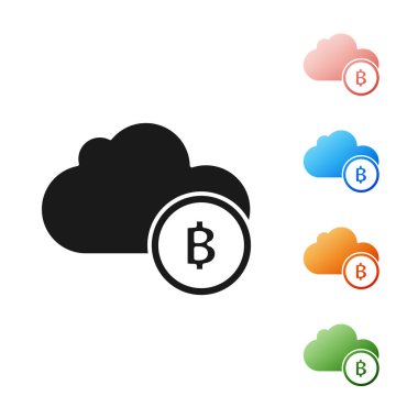 Beyaz arka planda yalıtılmış Siyah Cryptocurrency bulut madenciliği simgesi. Blockchain teknolojisi, bitcoin, dijital para piyasası, kripto para cüzdanı. Simgeleri renkli ayarlayın. Vektör İllüstrasyonu