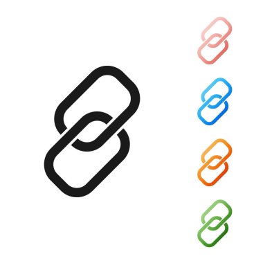 Siyah zincir bağlantı simgesi beyaz arka planda yalıtılmış. Tek bağlantı. Köprü zinciri sembolü. Simgeler renkli ayarlayın. Vektör Illustration