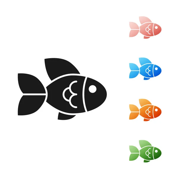Zwarte vis pictogram geïsoleerd op witte achtergrond. Stel pictogrammen kleurrijk. Vector illustratie — Stockvector