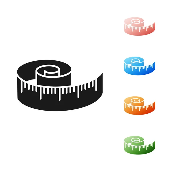 Siyah bant ölçüm simgesi beyaz arkaplanda izole edildi. Ölçüm bandı. Simgeleri renklendirin. Vektör İllüstrasyonu