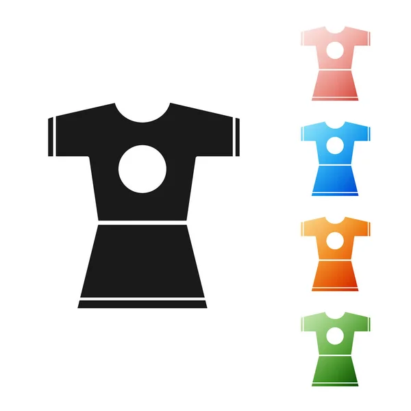 Ícone vestido de mulher negra isolado no fundo branco. Sinal de roupa. Definir ícones coloridos. Ilustração vetorial —  Vetores de Stock