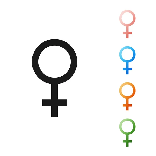 Czarna ikona kobiecego symbolu płci na białym tle. Symbol Wenus. Symbol kobiecego organizmu lub kobiety. Ustaw kolorowe ikony. Ilustracja wektorowa — Wektor stockowy