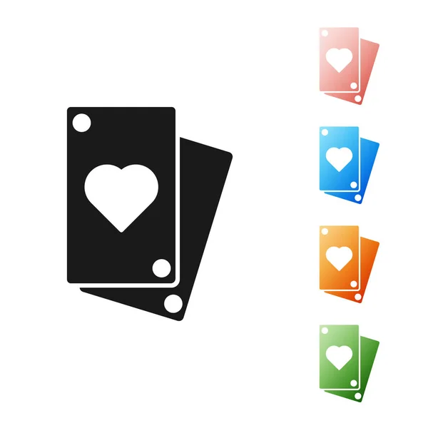 Ícone de cartão de jogar preto isolado no fundo branco. Definir ícones coloridos. Ilustração vetorial — Vetor de Stock