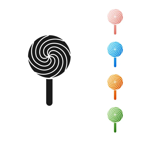 Zwarte Lollipop pictogram geïsoleerd op witte achtergrond. Eten, heerlijk symbool. Stel pictogrammen kleurrijk. Vector Illustratie — Stockvector