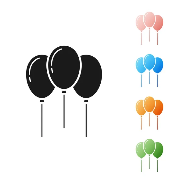 Globos negros con icono de cinta aislado sobre fondo blanco. Establecer iconos de colores. Ilustración vectorial — Archivo Imágenes Vectoriales