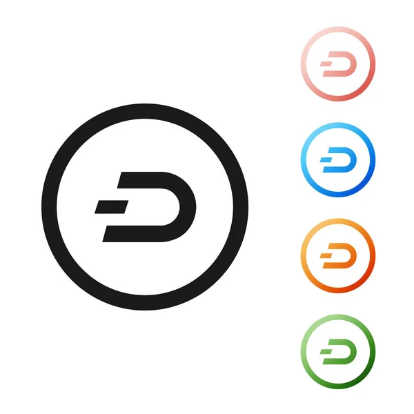Zwarte Cryptogeld munt Dash pictogram geïsoleerd op witte achtergrond. Digitale valuta. Altcoin-symbool. Blockchain gebaseerde Secure crypto-valuta. Stel pictogrammen kleurrijk. Vector illustratie — Stockvector
