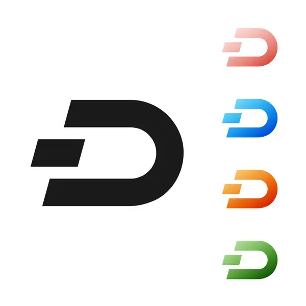 Zwarte Cryptogeld munt Dash pictogram geïsoleerd op witte achtergrond. Digitale valuta. Altcoin-symbool. Blockchain gebaseerde Secure crypto-valuta. Stel pictogrammen kleurrijk. Vector illustratie — Stockvector