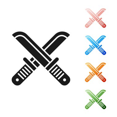 Siyah Crossed avcı bıçak simgesi beyaz arka plan üzerinde izole. Çakısı. Simgeleri renkli ayarlayın. Vektör İllüstrasyonu