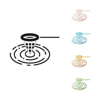 Beyaz arka plan üzerinde izole su simgesi siyah Balıkçılık net. Olta takımı. Simgeleri renkli ayarlayın. Vektör İllüstrasyonu