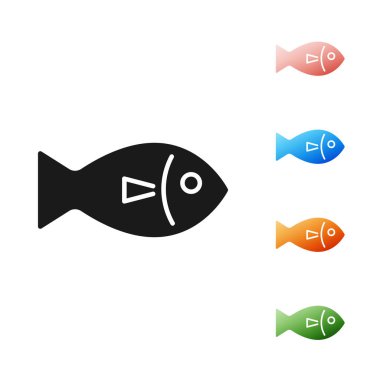 Siyah Balık simgesi beyaz arka plan üzerinde izole. Simgeleri renkli ayarlayın. Vektör İllüstrasyonu