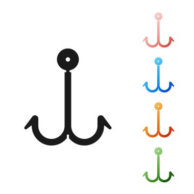 Siyah Balık kancası simgesi beyaz arkaplanda izole edildi. Balık oltası. Simgeleri renklendirin. Vektör İllüstrasyonu