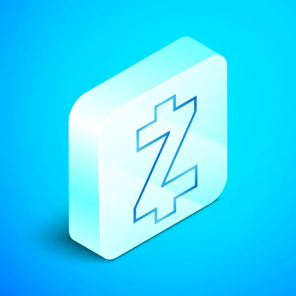 Linha isométrica Criptomoeda moeda Zcash ZEC ícone isolado no fundo azul. Símbolo Altcoin. Blockchain baseado em moeda criptomoeda segura. Botão quadrado de prata. Ilustração vetorial —  Vetores de Stock