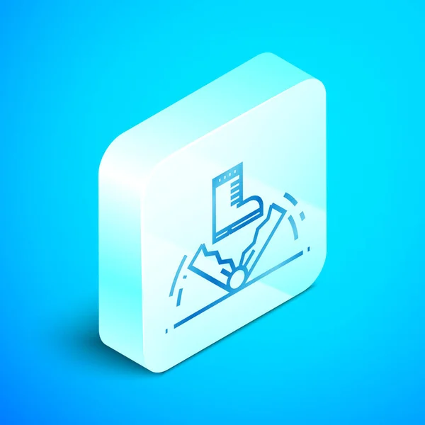 Isometrische Linienfalle Jagd Symbol isoliert auf blauem Hintergrund. Silberner quadratischer Knopf. Vektorillustration — Stockvektor