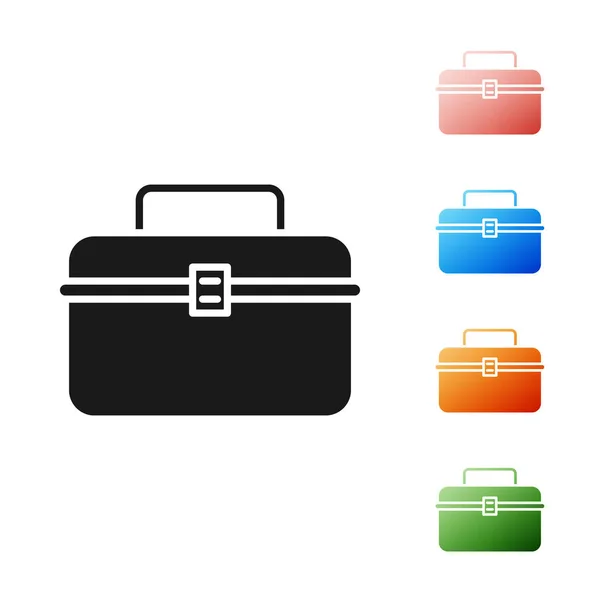 Schwarzer Koffer oder Box Container für Wobbler und Ausrüstung Angelausrüstung Symbol isoliert auf weißem Hintergrund. Angeln. setzen Symbole bunt. Vektorillustration — Stockvektor